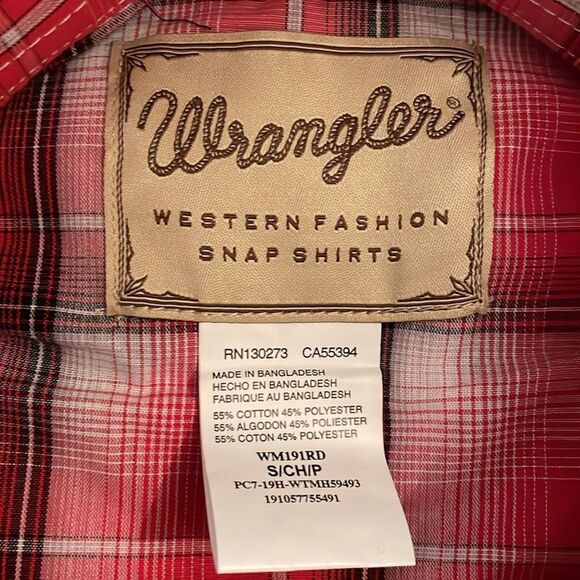 Wrangler Red Plaid Western Pearl Snap Shirt Mens Size Small Rodeo Casual - Picture 2 of 12